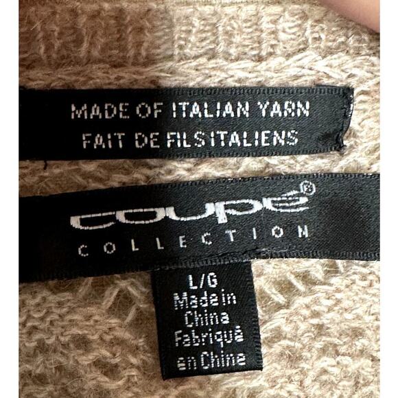 Coupe Collection Beige Wool Blend Open Knit Long Sleeve Cardigan Sweater Size L - Picture 5 of 7